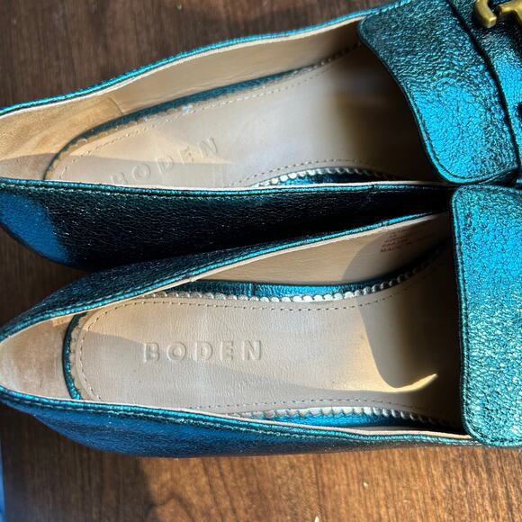 Boden Iris Ghillie Heeled Loafers in ponderosa pine metallic coated leather 39 8 - Picture 7 of 8